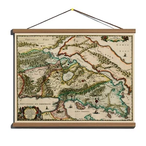 Antique 1630 Old Decorative Map of Ancient Greece; Canvas Magnetic Wooden Hanger - Picture 1 of 16