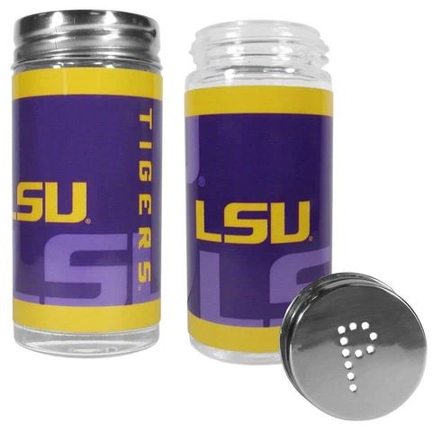 LSU Tigers Glass Salt and Pepper Shakers [NEW] NCAA Cook Tailgate Kitchen Cover