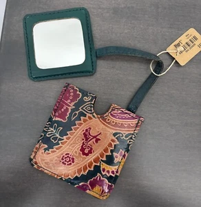 NWT PIER 1 Small Mirror w/Case Handcrafted Leather INDIA Green Brown - Picture 1 of 4
