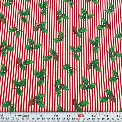 Vintage 1992 Fabric Traditions Red & White Striped Cotton Remnant 11" x 44" - Image 1 of 2