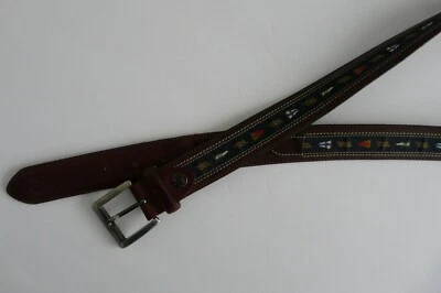 CINTURÓN DE LONA PAUL SHARK YACHTING CUERO MARRÓN GENUINO/MOTIVO NÁUTICO talla 46 Foto 1 de 4