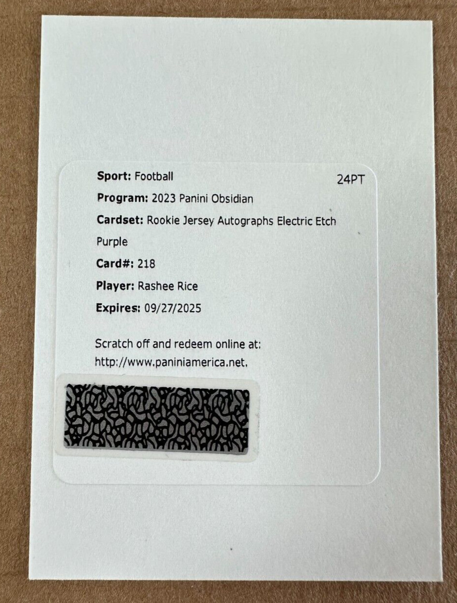 2023 Panini Obsidian Rashee Rice Rookie Jersey Auto Electric Etch Purple /75