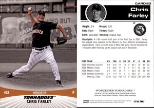 Chris Farley 2010 Choice Worcester Tornadoes #20 Card *AutographDen*
