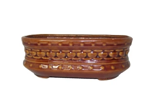 Vintage Ceramic Pottery Planter Oblong Oval Brown Studded Chain Pattern - Picture 1 of 7