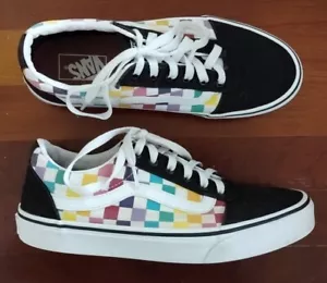 VANS Women WARD Low-Top Skater Sneaker Rainbow Party Check Lace-Up Shoes 9.5M/7M - Picture 1 of 11