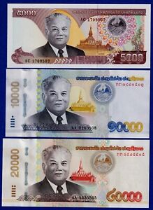 Laos set of 3  - 5000 10000 20000 Kip (2020 / 2022) P-New New Design UNC Notes