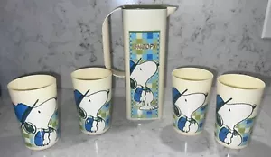 Peanuts Snoopy "The Sun Is Shining" Pitcher / Jug & 4 Cup, 40 Oz, Made in Japan - Picture 1 of 11