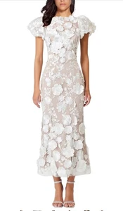Women's 3D Floral Embroidery Dress Ruffle Sleeve Fishtail Lace Bodycon XL - Picture 1 of 6