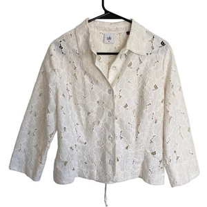 CAbi Portrait white floral lace cropped 3/4 sleeve jacket M - Picture 1 of 10