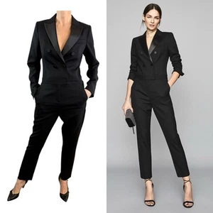 Reiss Size 6 8 Aus (4 US) Black Wool Blend Marianna Tuxedo Jumpsuit Designer - Picture 1 of 23