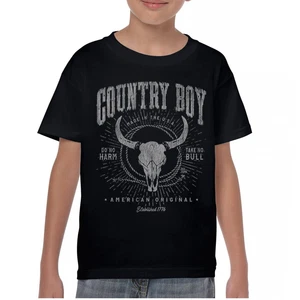 Country Boy American Original Youth T-shirt Bull Skull Country Ranch Kids - Picture 1 of 29
