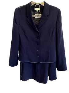 VTG Amanda Smith 12P Navy Blue Suit Full Flared Skirt And Jacket Fully Lined - Picture 1 of 11