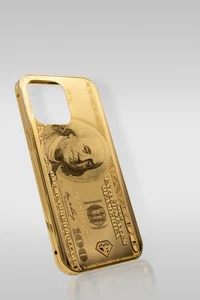24K GOLD LUXURY iPhone 14 Pro DOLLAR EDITION METAL CASE CUSTOM VIP TOUCH DESIGN - Photo 1 sur 4
