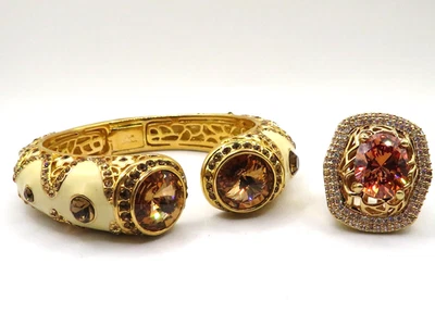 ANILLO DE CÓCTEL JOAN BOYCE VINTAGE Y PULSERA ESMALTADA con DIAMANTES DE IMITACIÓN - TALLA 5** Foto 1 de 4