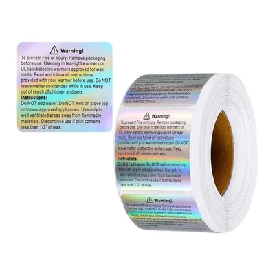 Wax Melting Warning Labels Silver Labels Sticker for Wax Case, 500 Labels/Roll - Image 1 of 4
