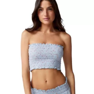 Top corto OUT FROM UNDER S URBAN OUTFITTERS ajustado MAUDE TUBO de algodón azul nuevo con etiquetas - Imagen 1 de 3