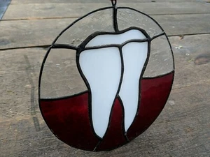 Stained glass window panel unique tooth dental dentist 7" hanging - Picture 1 of 4