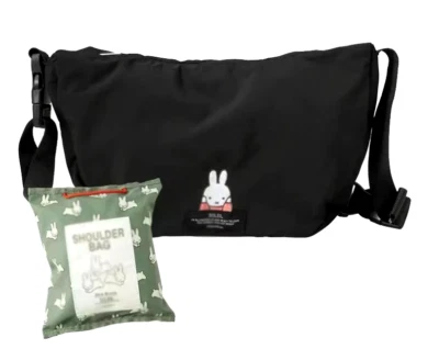 JAPAN Miffy Rabbit 2-Way BLACK Crossbody Waist Pouch Clutch Bag Folding Portable - Image 1 of 3