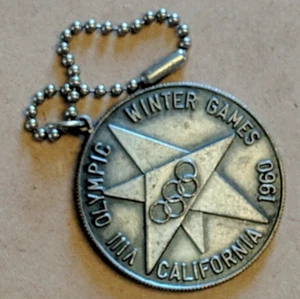 1960 Winter Olympics Keychain California Squaw Valley Silver Tone Vintage - Picture 1 of 4