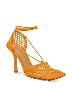Bottega Veneta Web Malla Elástica Puntera Cuadrada Envoltura Encaje Sandalias Tacones Zapatos $1100 - Imagen 1 de 14