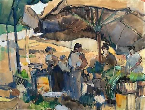 Scène De Marché, Ecole Indochinoise? Aquarelle, Signature à Déchiffrer, 1939 - Imagen 1 de 11