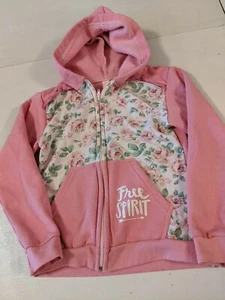 Girls ''Free Spirit'' Hooded Full Zip Sweatshirt Pink Floral Size 12 - Bild 1 von 8