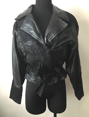 Chaqueta de motociclista negra de cuero de cachemira de colección Wilson para mujer Foto 1 de 4