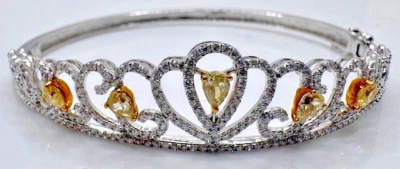 Brazalete Tiara Princesa Brazalete Diamantes Oro Blanco 18K 🔥Diamantes Amarillos de fantasía🔥 Foto 1 de 4