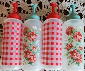 Four (4) Pioneer Woman ~ Floral & Check Design ~ 10 oz Plastic Dispenser Bottles - Picture 1 of 8