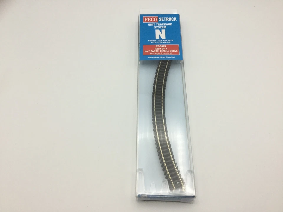 Peco ST3015 N Gauge Pack of 4 ST-15 2nd Radius Double Curve Track - Image 1 of 1