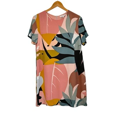 Olivaceous Womens Tropical Print Shift Mini Dress Sz Med Multicolor Short Sleeve - Image 1 of 4