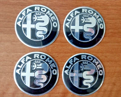 Set of 4pcs Alfa Romeo BLACK&SILVER emblem logo insignia 50mm - for hub caps - Image 1 of 3