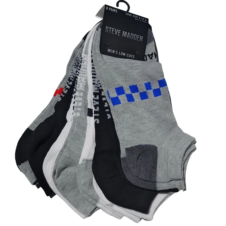 Steve Madden Calcetines Para Hombre Grandes Negro Blanco Gris Corte Bajo 6-12.5 No Show Paquete de 8 Nuevos Foto 1 de 4