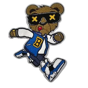 Running Bear in Blue Jacket Iron-On Patch - Picture 1 of 2