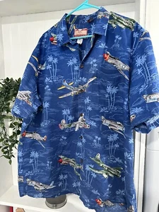 RJC Hawaiian Shirt Mens 2XL WWII Military Fighter Bomber Airplanes Navy USA - Picture 1 of 9