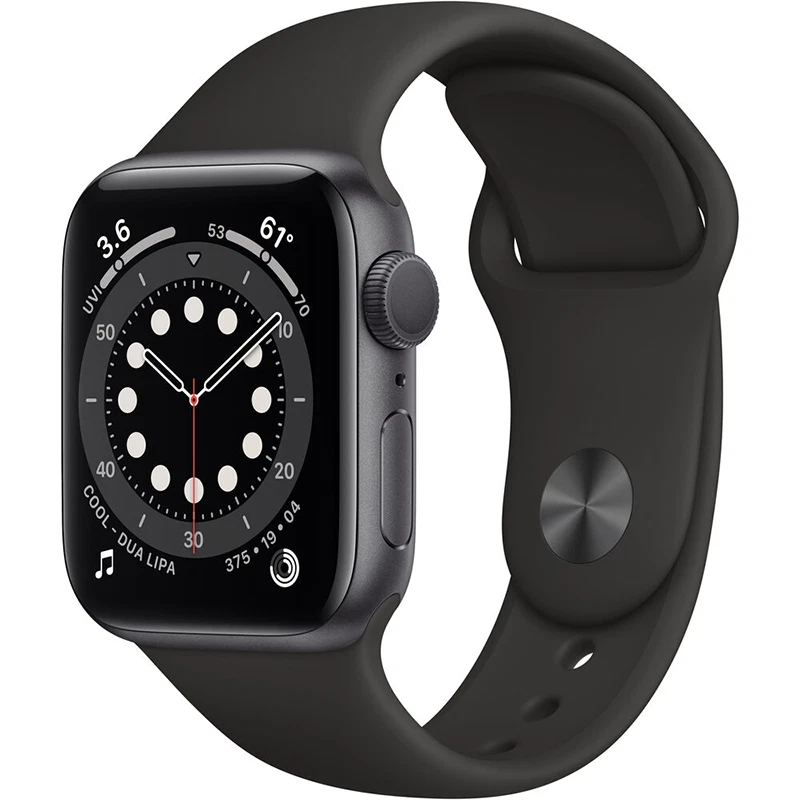 Apple Watch Series 6 40mm Space Gray Aluminum Case with Black Sport Band - Regular (GPS) (MG133LL/A)