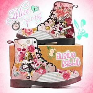 Alice Frühling rosa mintgrün im Wunderland Stiefel maßgefertigter flacher Schuh 3 4 5 6 7 8 - Bild 1 von 12