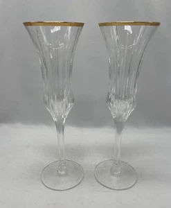 2 GORHAM CRYSTAL TRIUMPH GOLD FLUTED CHAMPAGNES EUC - Picture 1 of 5
