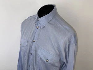 Vintage Versace OVERSIZED WESTERN Striped Blue Long Sleeve Shirt Size Medium M - Picture 1 of 10