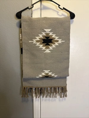 Aztec Western Mexican Hand Woven Fringed Table Runner 76x14 Cotton Blend - Image 1 of 4