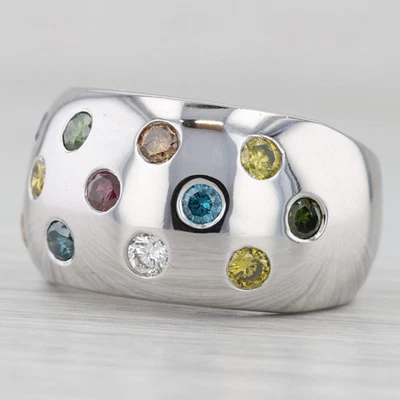 0.83ctw Colorful Diamond Dots Ring 18k White Gold Size 7 Cocktail - Image 1 of 4