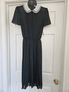 VTG 1970s Donna Morgan "Non Stop" Black Pleated Sheer Dress, Wednesday Addams- S - Picture 1 of 7