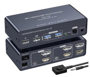 VEDINDUST HDMI+Displayport KVM Switch 2 PC 2 Monitors 8K@60Hz 4K@120Hz - Picture 1 of 9