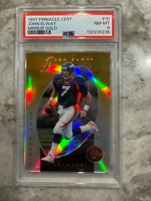 Espejo John Elway 1997 certificado Pinnacle dorado #10 PSA 8 casi nuevo-como nuevo Denver Broncos Foto 1 de 3