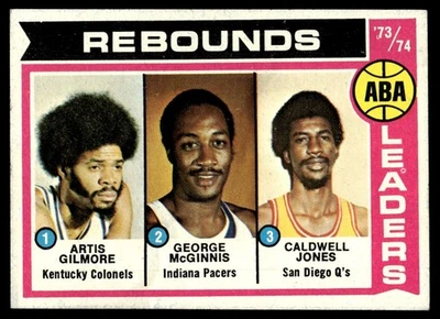1974-75 Topps Card Basketball Gilmore McGinnis Jones ABA Rebounds #211 EX-MT+ - Image 1 of 2