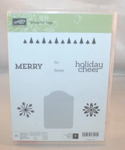 Stampin' Up! Cling Stamp Set - Cheerful Tags - 6 Stamps *missing one* - Used - Imagen 1 de 3