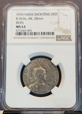 1910 SWITZERLAND SILVER SHOOTING FESTIVAL MEDAL R-263B BERN NGC MS 63 RARE - Image 1 of 3