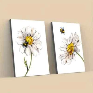 2 Piece Bee and Flower Classic Design Wall Art Canvas Unframed - Picture 1 of 6