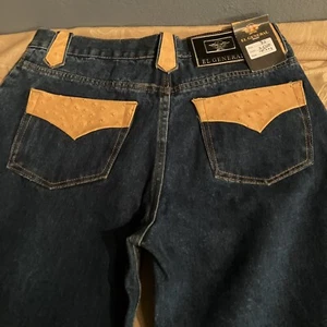 EL GENERAL Mexican Jean Jeans with Ostrich Leather acc.Men's 32x36 New with tags - Picture 1 of 6