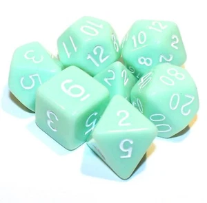 7 Piece Light Green Opaque Polyhedral Dice Set w/ Turquoise Bag – Ghost Jade - Picture 1 of 2